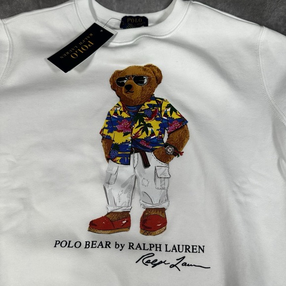 NWT Polo Ralph Lauren White Polo Bear Sweatshirt Boys Sz 8 Small - Picture 1 of 7